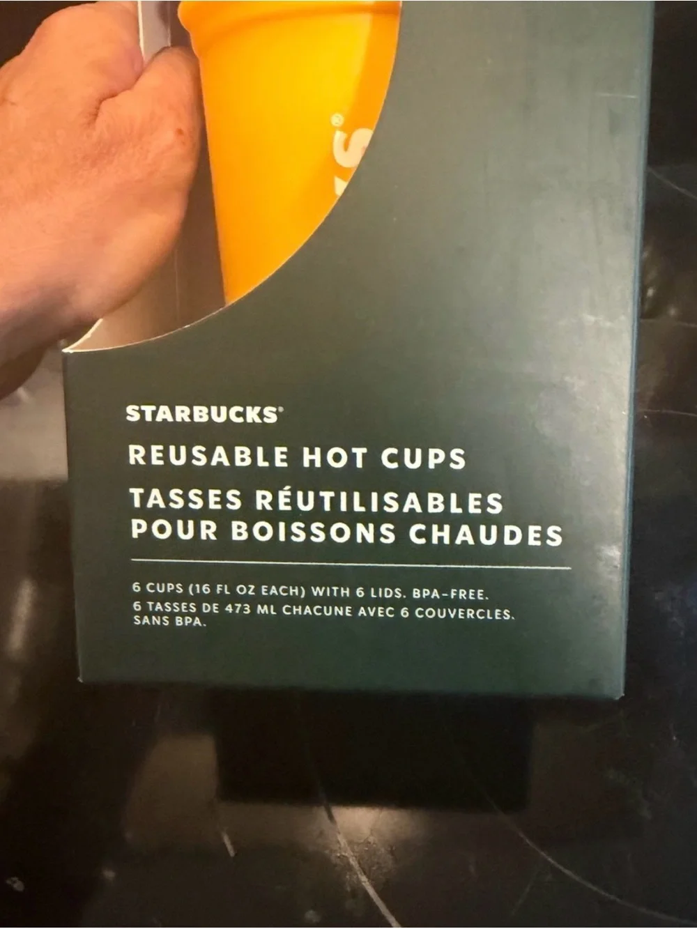 Brand new Starbucks Bright Yellow and Pastel Stackable 6 Reusable Cups w/lids